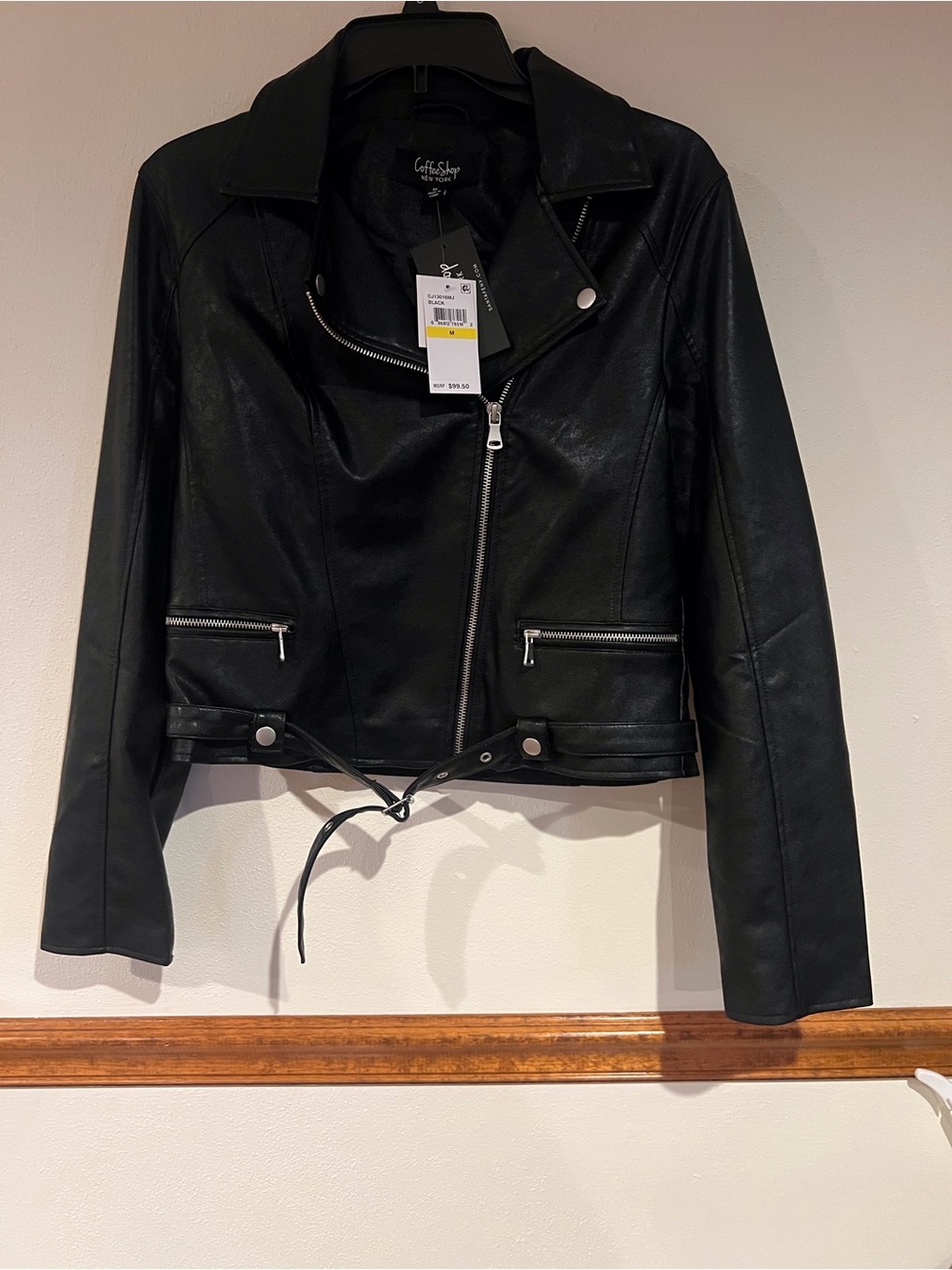 CoffeeShop Black Faux Leather Moto Jacket with Zip Pockets - Women